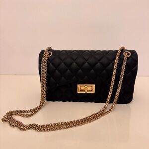 Black Quilted Jelly Chain Shoulder Bag - Gold Hardware